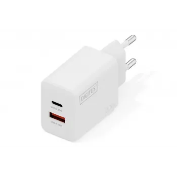 Ładowarka sieciowa USB DIGITUS 20W, 1x USB-C, 1x USB-A, wejście 100–240V, biała
