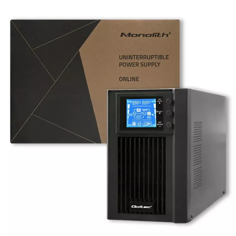 Qoltec 53042 zasilacz awaryjny (UPS) Online (podwójna konwersja) 1 kVA 800 W 2 gniazda wyjściowe AC