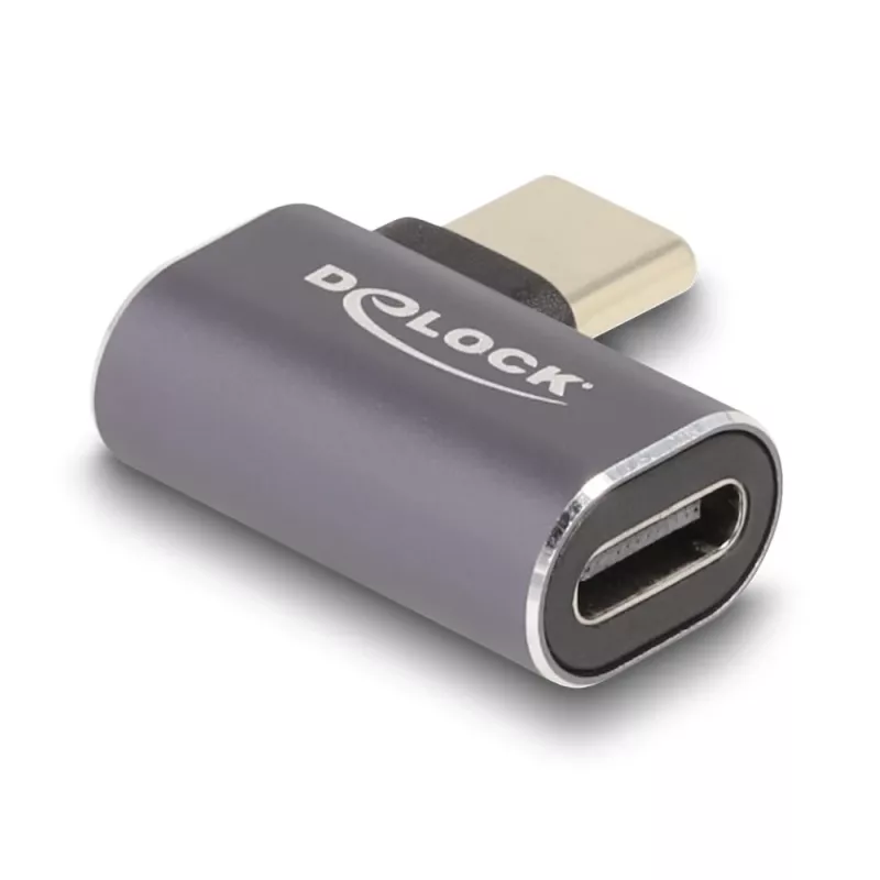 Adapter DeLOCK USB 40 Gb/s USB typu C PD 3.0 100 W męski na żeński kątowy lewo/prawo 8K 60 Hz metalowy