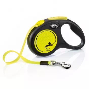 Automatyczna smycz Flexi New NEON 5 m – smycz taśmowa, dla małych psów do 15 kg, czarno-żółta