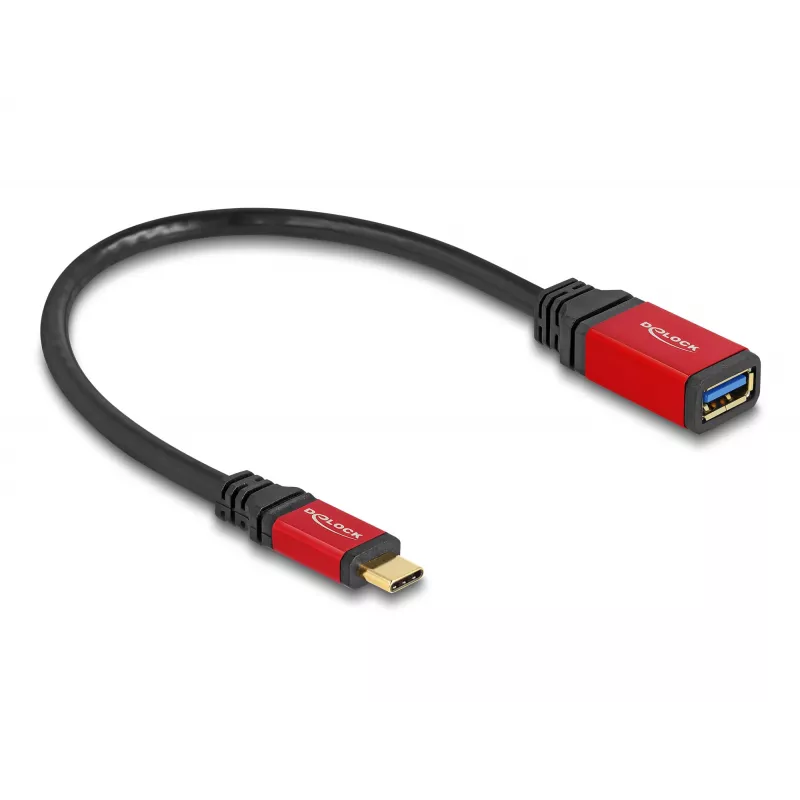 Adapter USB DeLOCK 60172 USB Type-C męski na USB Type-A żeński 10 Gb/s 15 cm czerwony metal