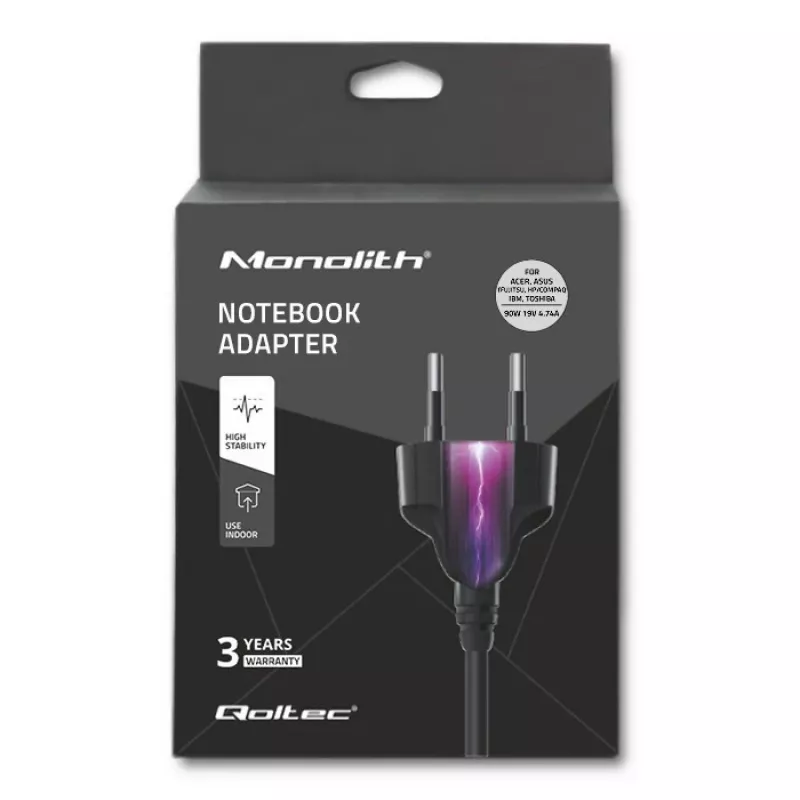 Qoltec 50070 Zasilacz 90W | 19V | 4,74A | 5,5*2,5 | +kabel zasilający