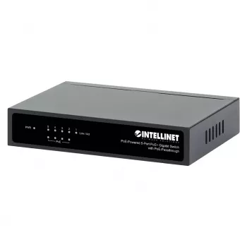 Przełącznik Gigabit 5xPoE Passthrough zasilany przez PoE lub AC, 68W