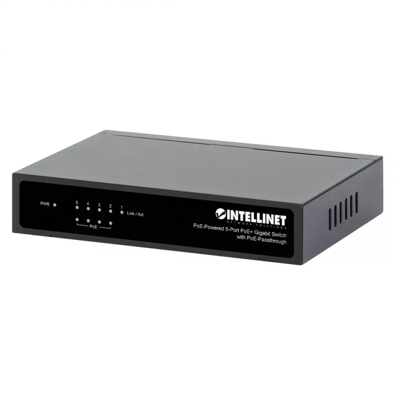Przełącznik Gigabit 5xPoE Passthrough zasilany przez PoE lub AC, 68W