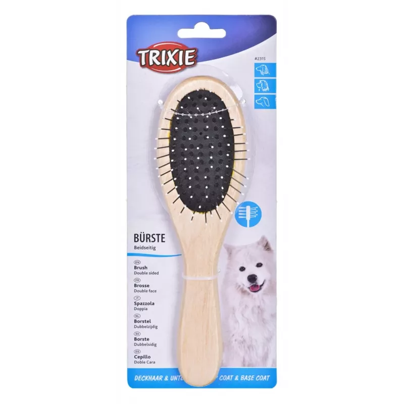 Szczotka dla psa Trixie 2315 drewniana dwustronna z włosiem nylonowym, drewniany uchwyt, 225×55 mm