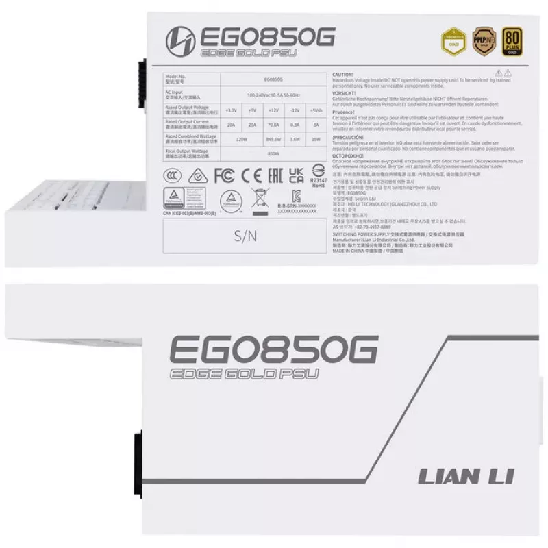 Lian Li EDGE GOLD 850 80 PLUS Gold zasilacz, PCIe 5.1, ATX 3.1 - 850 Watt, biały