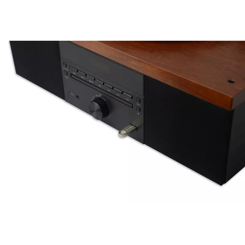 Gramofon AKAI ATT-14BT z Bluetooth, napędem paskowym, wbudowanym przedwzmacniaczem gramofonowym, wyjściem USB
