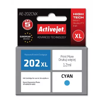 Tusz Activejet AE-202CNX (zamiennik Epson 202XL H24010; Supreme; 12 ml; cyjan)