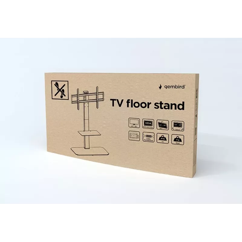 Wolnostojący stojak pod telewizor GEMBIRD TVS-86ST-01 do telewizorów 43–86 cali, czarny, podstawa ze szkła hartowanego, VESA 100x100–600x400, maks. 60 kg