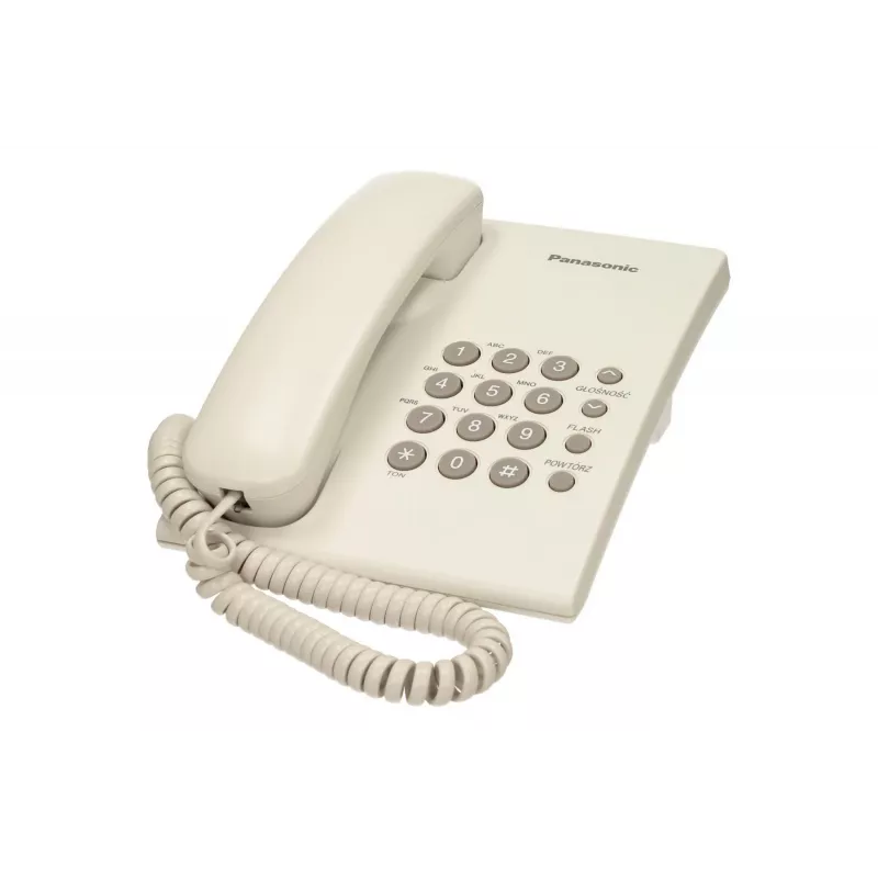 Telefon analogowy Panasonic KX-TS500PDW — 16 przycisków, biały, montaż na biurku/ścianie, książka telefoniczna na 100 wpisów