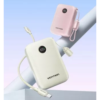 Power Bank Vention 20000mAh 22.5W — 2× USB‑C, 1× USB‑A, Beżowy