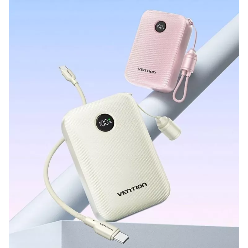 Power Bank Vention 20000mAh 22.5W — 2× USB‑C, 1× USB‑A, Beżowy