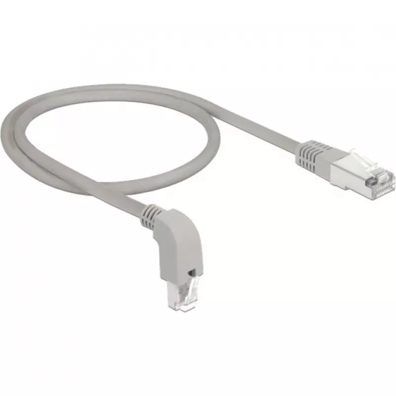 DeLOCK - Kabel krosowy - RJ-45 (M) do Downward angled do RJ-45 (M) - 50 cm - S/FTP - CAT 6a - ekranowany, bezhalogenowy - Szary (85873)