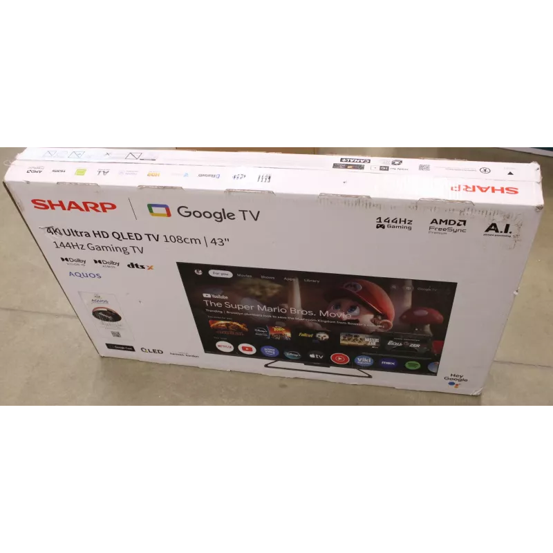 Smart TV Sharp 43HR7265E 43 cale (108 cm) 4K UHD LED, Google TV, Wi‑Fi, HDMI/USB/RJ45 — Czarny — Uszkodzone opakowanie