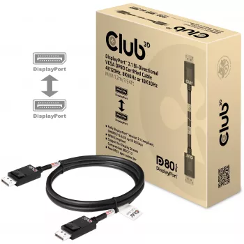 Kabel CLUB3D DisplayPort 2.1 Dwukierunkowy z certyfikatem VESA DP80 4K240Hz, 8K60Hz lub 10K30Hz M/M 1,2m/3,94ft