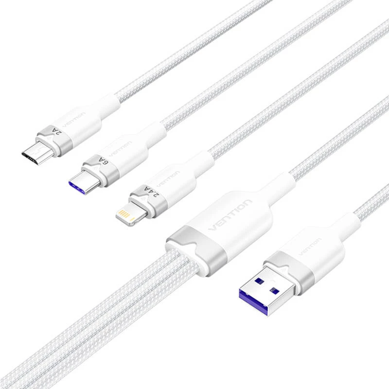 Kabel USB 2.0 A na 3-w-1 6A Vention CTRWG 1,5 m biały