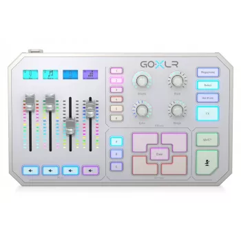 Biały mikser audio USB TC‑Helicon GO XLR‑WH — 1 wejście mikrofonowe XLR, USB‑B, zasilanie phantom 48 V, 24‑bit/48 kHz, wyjście optyczne