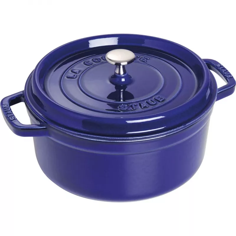 Staub 24 cm okrągły garnek żeliwny ciemnoniebieski