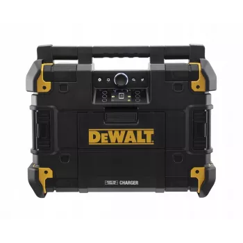 Przenośne radio DeWalt DWST1-81078-QW — cyfrowy tuner AM/FM, wyświetlacz LED, 4 głośniki, zasilanie AC/DC, port USB, wyjście AUX