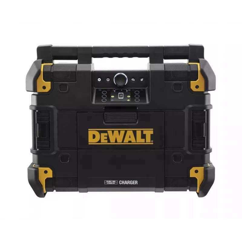 Przenośne radio DeWalt DWST1-81078-QW — cyfrowy tuner AM/FM, wyświetlacz LED, 4 głośniki, zasilanie AC/DC, port USB, wyjście AUX