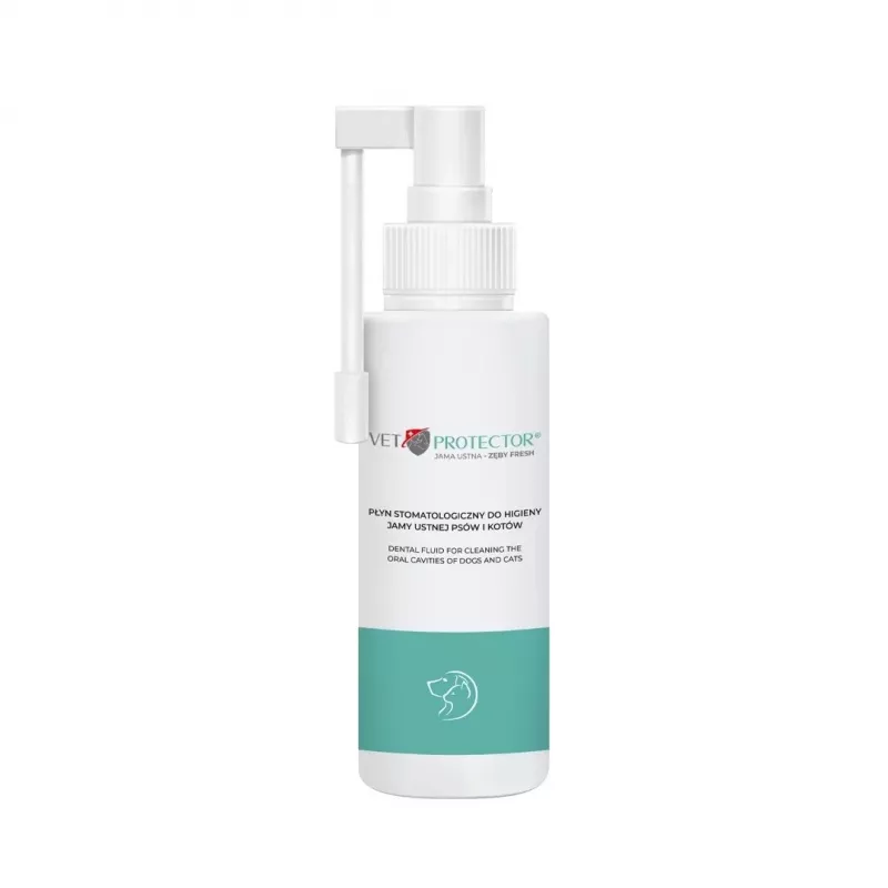 Płyn do pielęgnacji jamy ustnej JM Sante Vet Protector Fresh 100 ml dla psów i kotów, zapobieganie kamieniowi nazębnemu