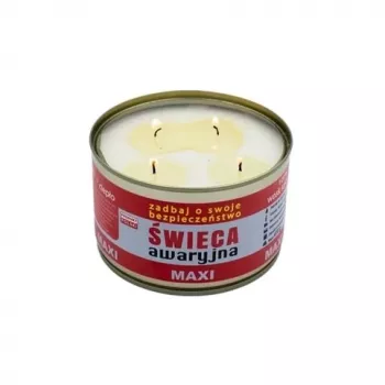 Świeca survivalowa awaryjna FULER HASKE Pro MAXI 410 g — naturalny wosk sojowy, 72 h czas palenia, 99 mm × 65 mm, puszka stalowa