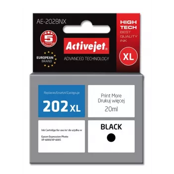 Wkład atramentowy ActiveJet AE-202BNX Czarny kompatybilny z Epson 202XL, 20 ml, XL wysoka wydajność, tusz pigmentowy, z chipem