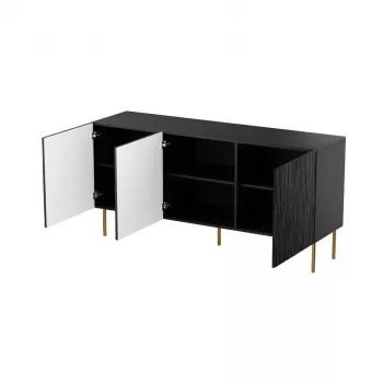 Komoda cama meble JUNGLE 1520×405×745 mm matowa czerń ze złotymi nogami, płyta wiórowa
