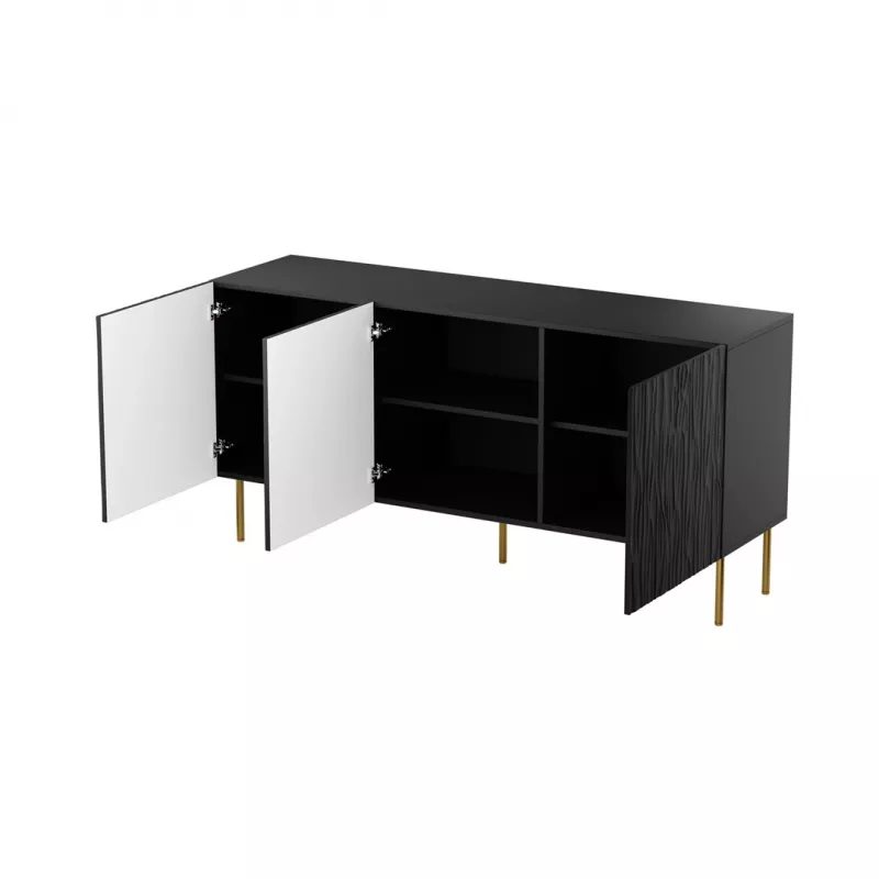 Komoda cama meble JUNGLE 1520×405×745 mm matowa czerń ze złotymi nogami, płyta wiórowa