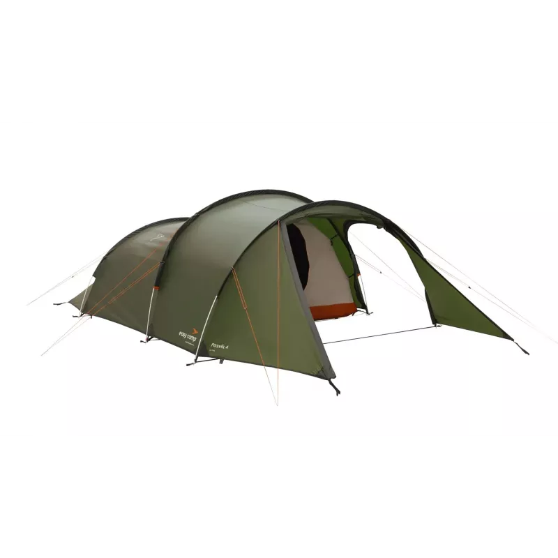 Namiot tunelowy Easy Camp Pasvik 4 — 4-osobowy, sztywna rama, tropik wodoodporny 3 m, aluminiowe maszty, ciemnozielony, 2350×4050×1200 mm