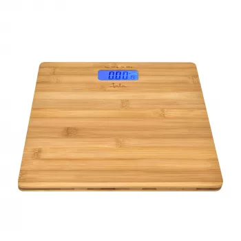 Elektroniczna waga osobista Jata HBAS1489 — maksymalne obciążenie 180 kg, dokładność 100 g, wyświetlacz LCD 10,2 cm, platforma bambusowa