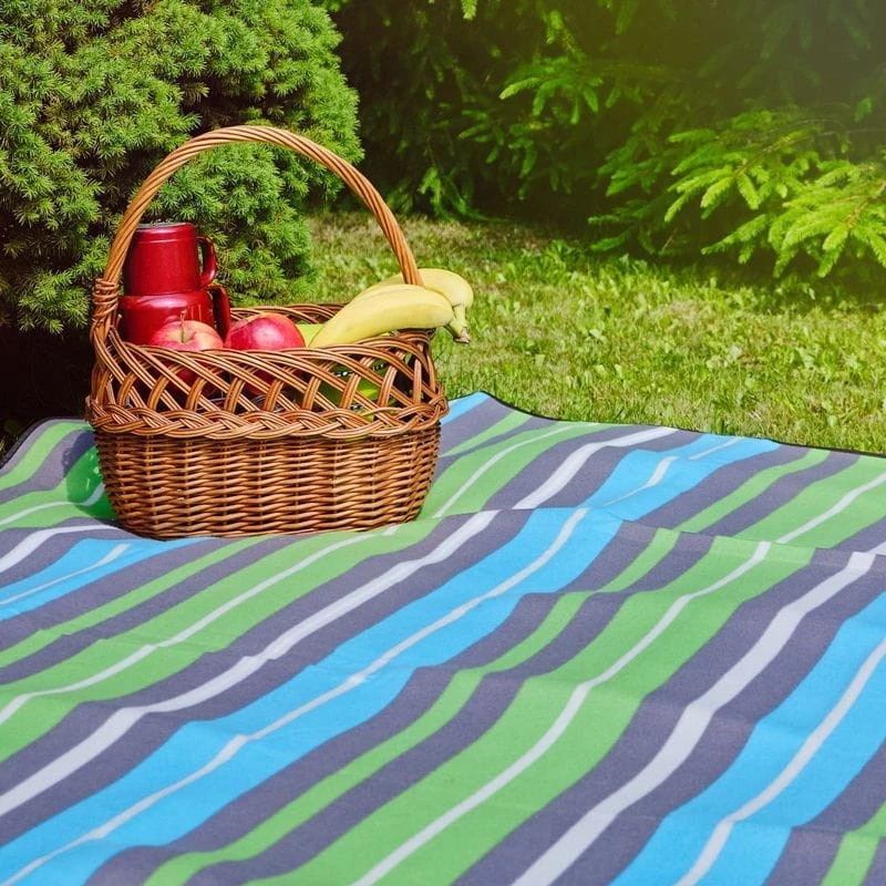 Koc piknikowy PROMIS KP200PZ, zielone paski, 200 x 150 cm