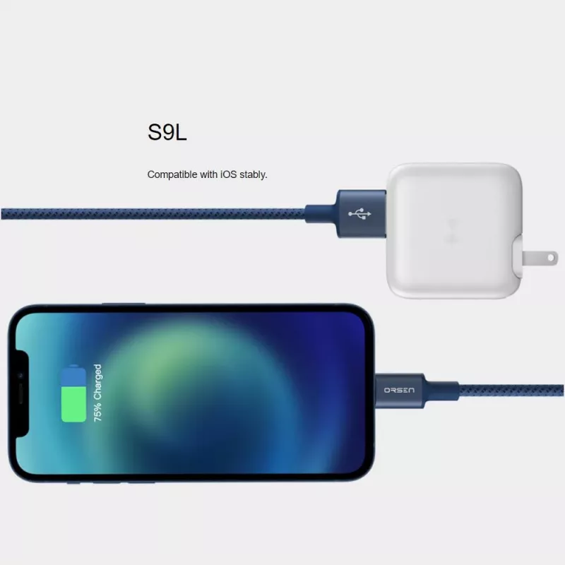 Kabel USB-A – Lightning Orsen S9L 1 m 2,1 A — czarny