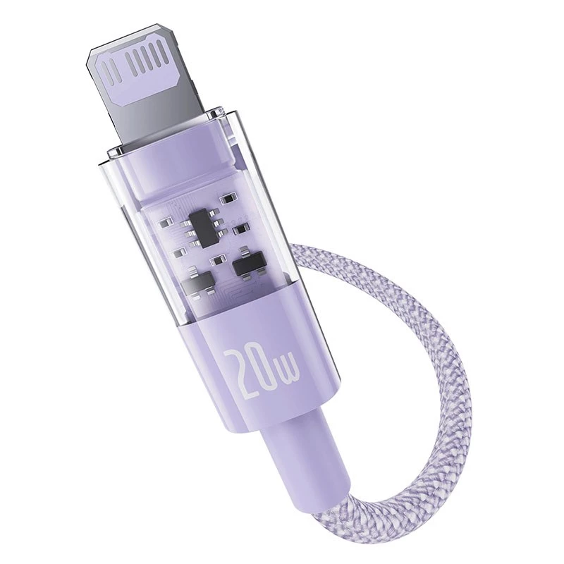 Kabel szybkiego ładowania USB-C na Lightning Baseus Gem 1 m 20 W fioletowy, oplocie nylonowe, 7-pinowe złącze Lightning
