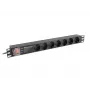 Listwa zasilająca LANBERG PDU-PRO-07F-0200-BK — listwa PDU 1U do szaf rack, 7 gniazd typu F, 16 A, kabel 2 m, czarna