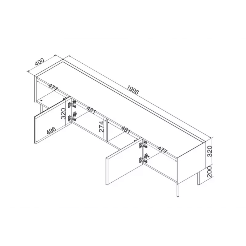 Szafka RTV cama meble FELLINI 200x40x52 cm, oliwkowa rama z blatem w kolorze dębu olejowanego
