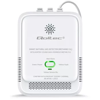 Czujnik wycieku gazu QOLTEC NG 85dB LE – detektor gazu ziemnego (CH4), alarm dźwiękowy 85 dB