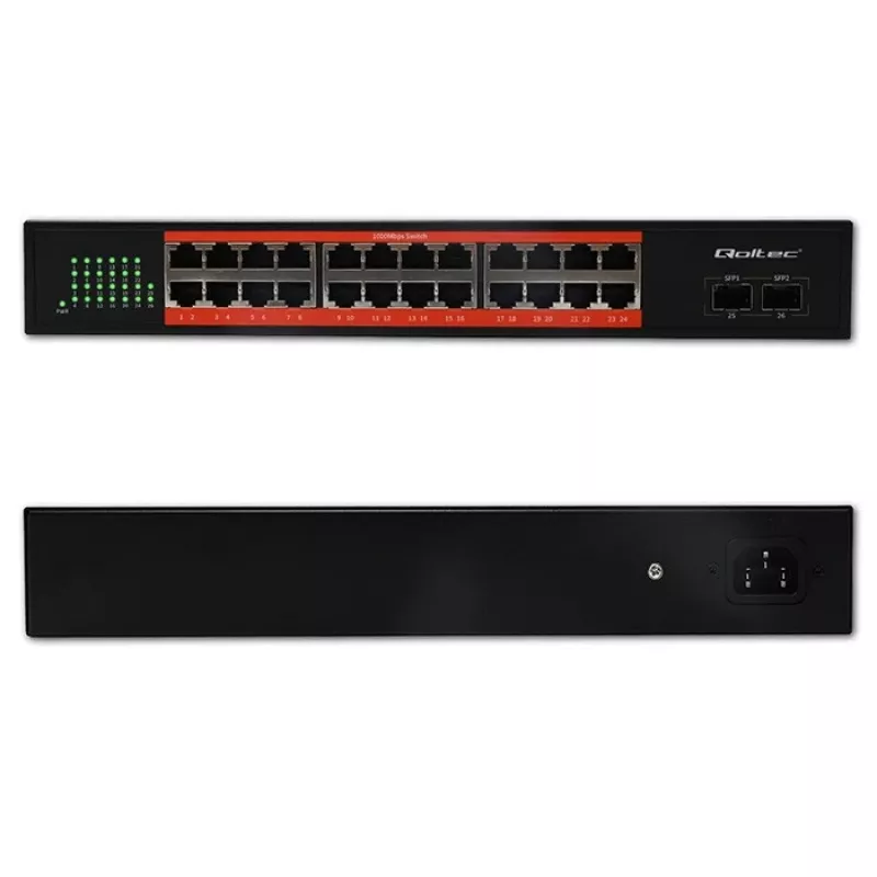 Przełącznik sieciowy QOLTEC Gigabit Ethernet PoE 24xRJ45 2xSFP