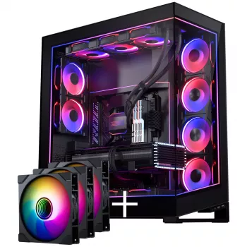 PHANTEKS NV Series NV7 Obudowa E-ATX, szkło hartowane, ARGB - czarny & M25 Gen2 PWM D-RGB Fan 3er-Pack - Reverse Blade, 140mm + zestaw DRGB