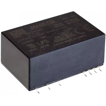 zasilacz Mean Well IRM-03-15S, 3 W, wejście 85–305 V, wyjście 15 V, RoHS, 24×37×16 mm