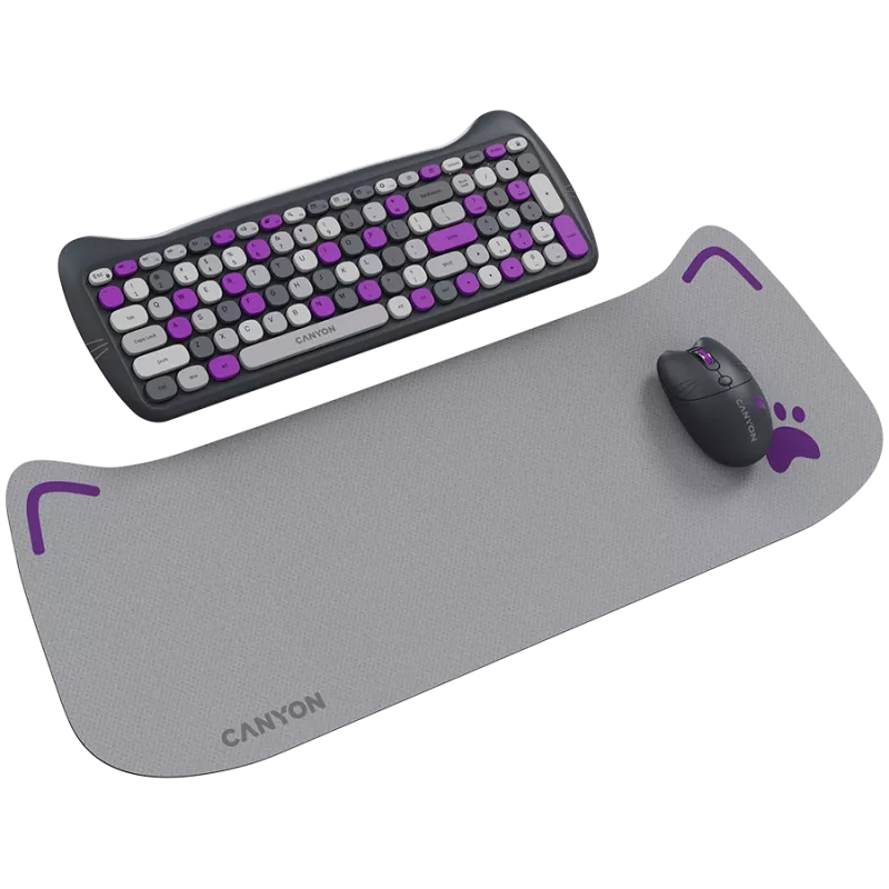 Bezprzewodowy zestaw klawiatura i mysz CANYON HSET-W6 Kitty Edition – fioletowy