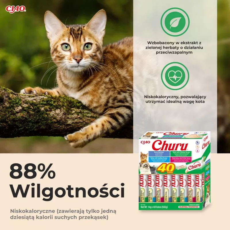 Mokre przysmaki dla kota INABA Churu Variety Box — Tuńczyk, 40 × 14 g saszetek z pastą, bezzbożowe, bezglutenowe