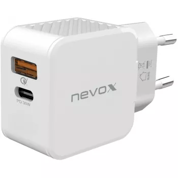 nevox USB PD Type C + USB QC 3.0 Ładowarka 30 W Biały (2009)
