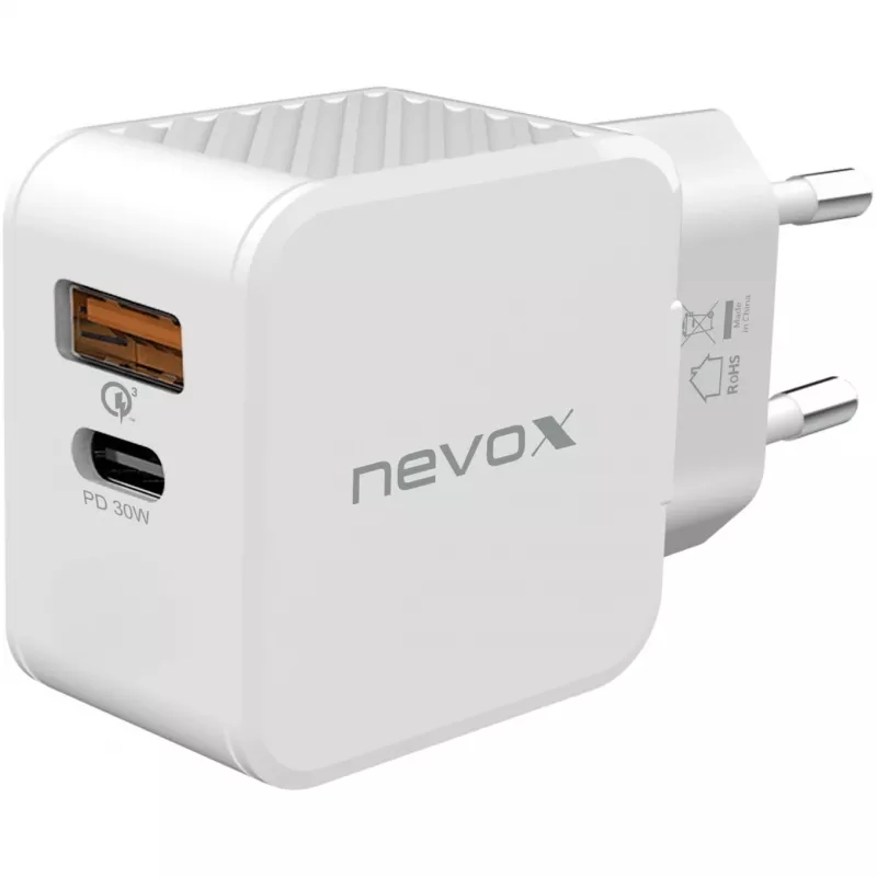nevox USB PD Type C + USB QC 3.0 Ładowarka 30 W Biały (2009)