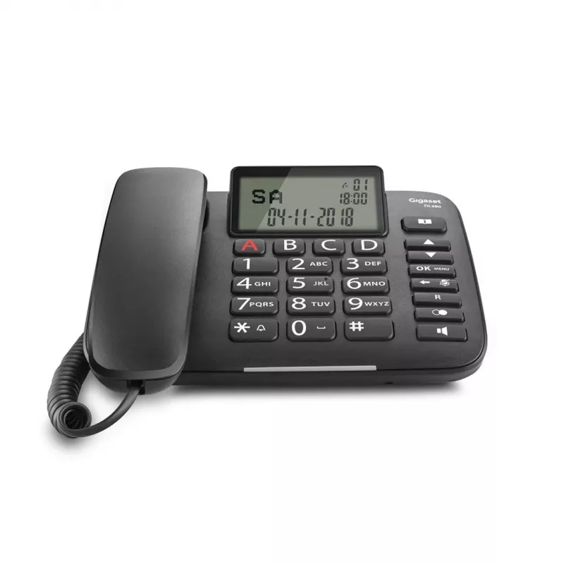 Telefon analogowy Gigaset DL380 z identyfikacją rozmówcy, słuchawka przewodowa, czarny