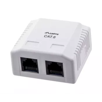 LANBERG Puszka natynkowa RJ-45 Cat6 OU6-0002-W biała, 2 gniazda, 30×54×57 mm