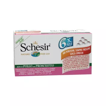 SCHESIR Filety z kurczaka z szynką w galarecie - mokra karma dla kota - 6x50g