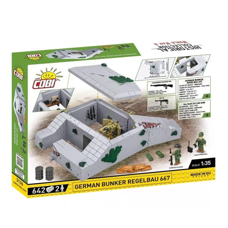 Zestaw konstrukcyjny Cobi German Bunker Regelbau 667/642 model COBI-3136 – szczegółowy zestaw klocków