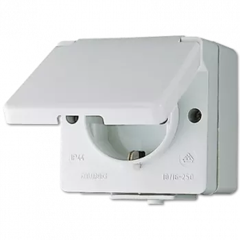 Gniazdko typu F Jung 620 W — 16 A, 250 V, obudowa z duroplastu, biała, wysokość 47 mm