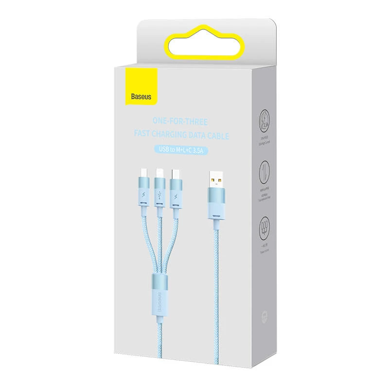 Kabel USB 3w1 Baseus StarSpeed Series, USB-C + Micro + Lightning 3,5A, 1,2m (Niebieski)